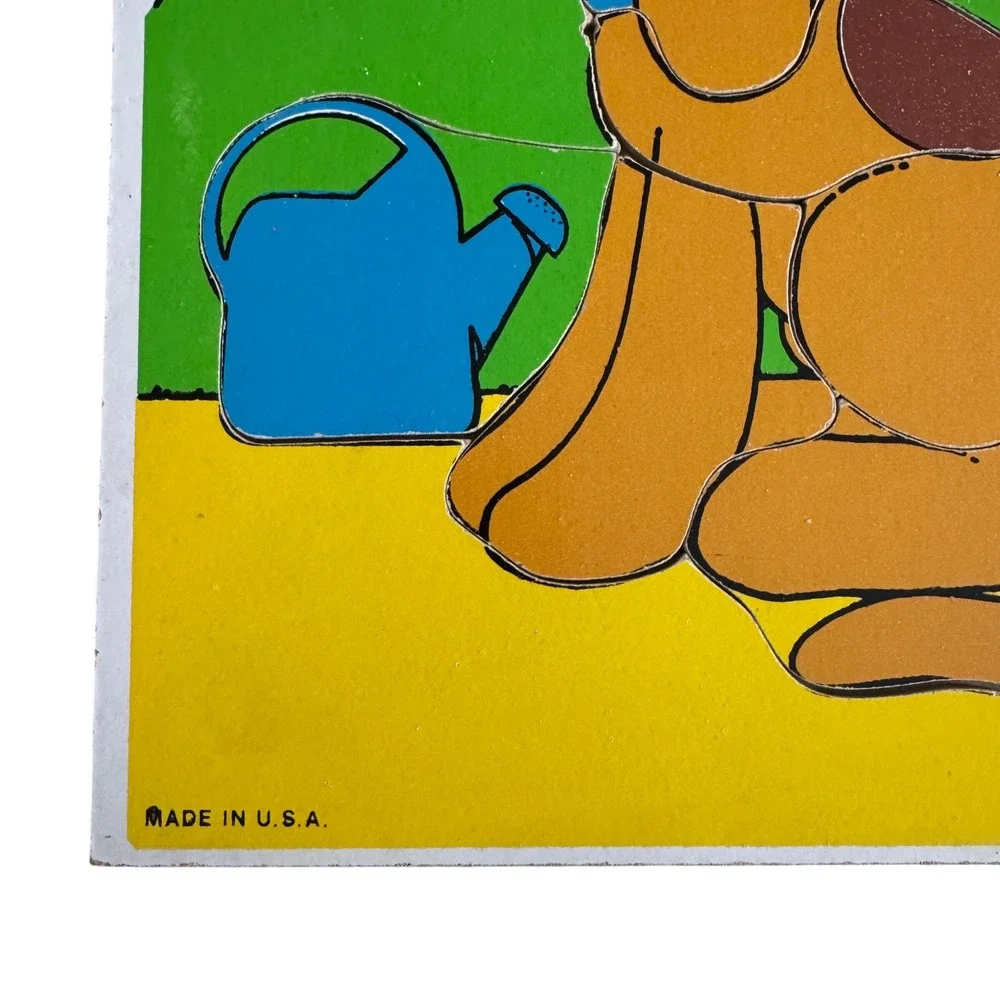 Playskool Garden Dog Butterfly Wooden Peg Puzzle 7 Pieces Made in USA Board‎